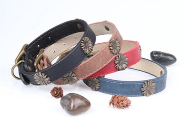 chrysanthemum leather pet collars for medium large dogs