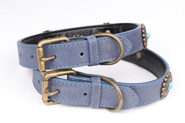 Sunflower/blue real leather pet collars for small medium large dog