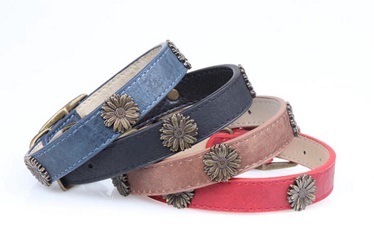 chrysanthemum leather pet collars for medium large dogs