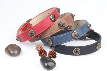 Black peal fours colors real leather dog collars /pet products