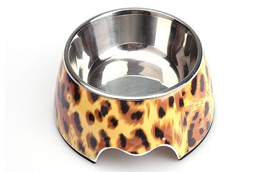 Yellow Footprint Pattern Melamine&Stainless Steel Pet Dog Food Bowl