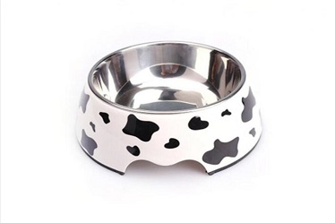 Cow Pattern Melamine&Stainless Steel Pet Dog Food Bowl