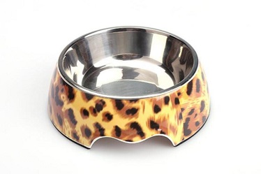 Yellow Footprint Pattern Melamine&Stainless Steel Pet Dog Food Bowl